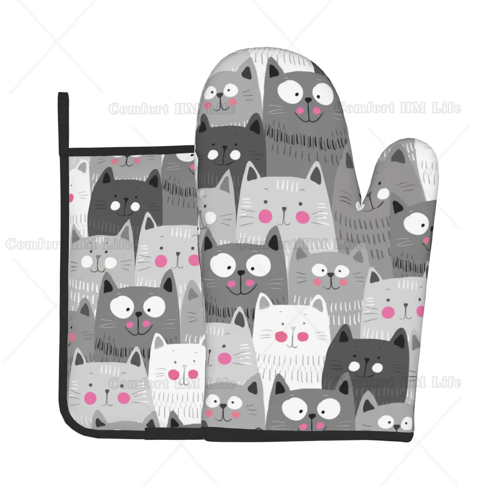 Kitchen Baking Counter - Cute Cats Oven Mitts and Pot