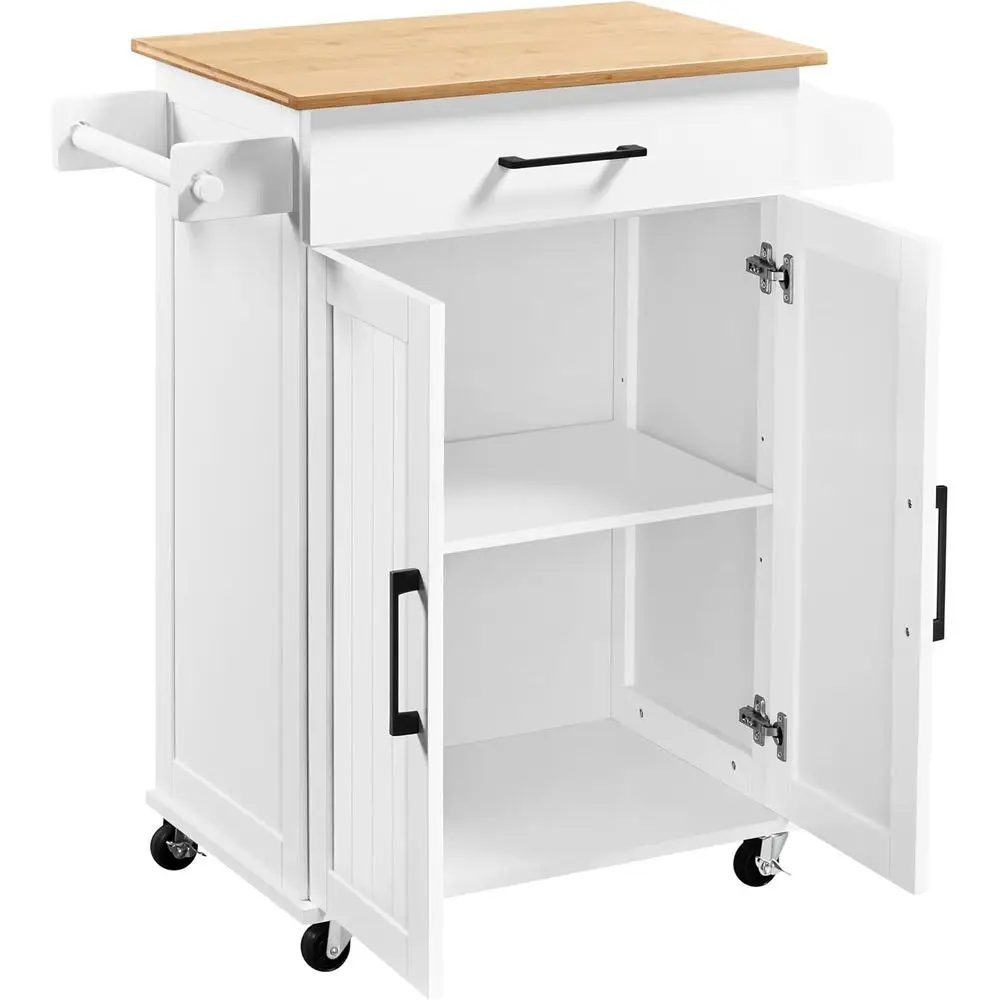 Kitchen Q - White Rolling Kitchen Cart with Storage
