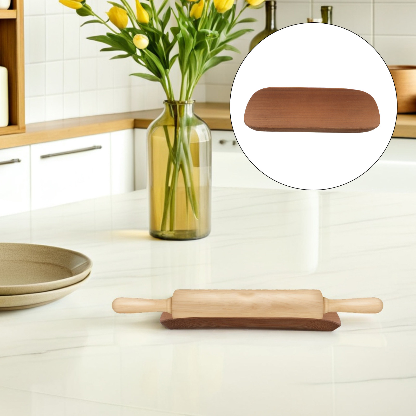Kitchen Baking Counter - Bamboo Rolling Pin Display Rack Solid