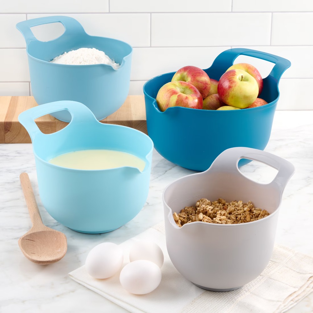 Kitchen Baking Utensil Set - Nesting Plastic Mixing Bowls Set of