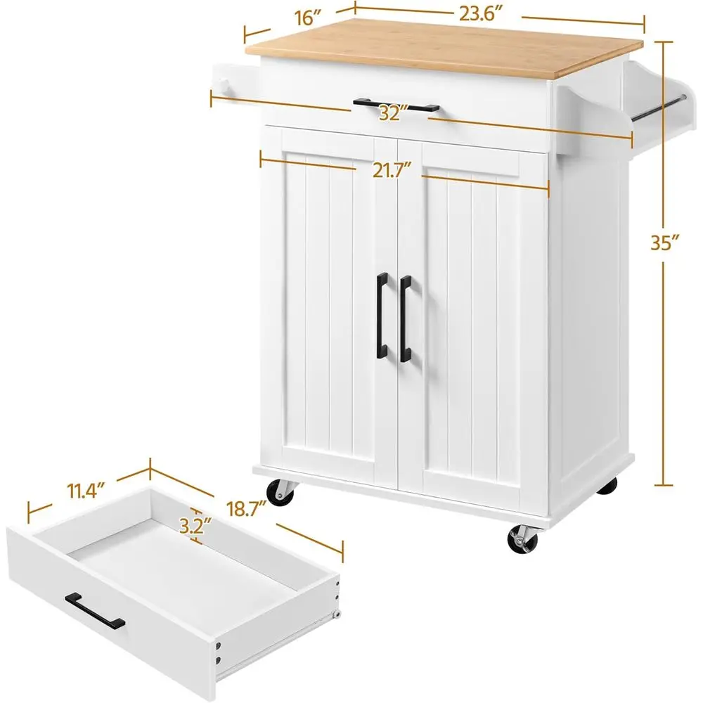 White Rolling Kitchen Cart wit - огляд і ціна Kitchen Q